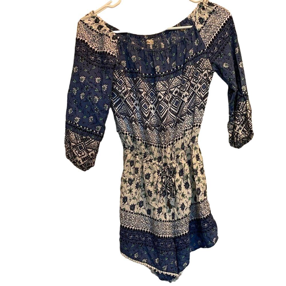 Hollister blue floral boho off the shoulder romper